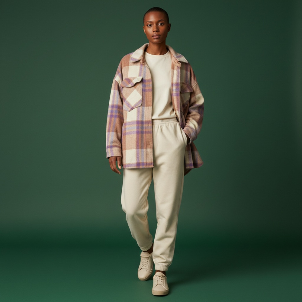 Brushed Flannel Plaid Oversized Button-Down Shacket Jacket